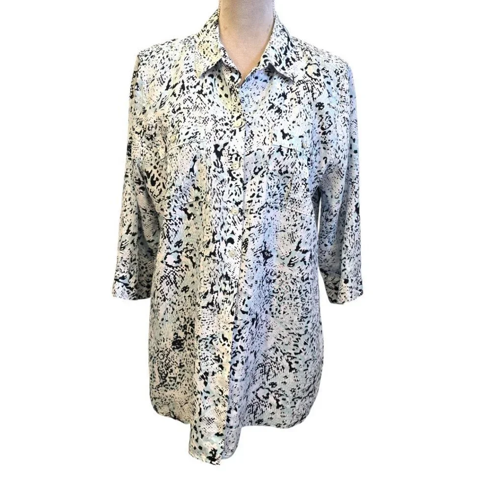 Chico's No-Iron Linen Dancing Texture Tunic, Chico's Size 2 (US 12/L). EUC. - Picture 2 of 8